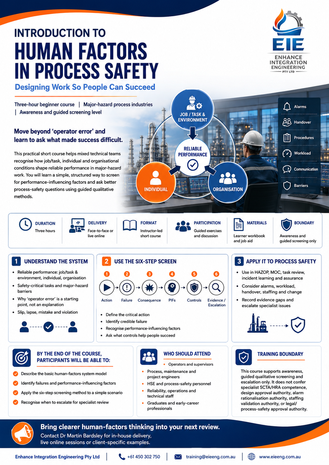 Introduction to Human Factors in Process Safety promotional course sheet