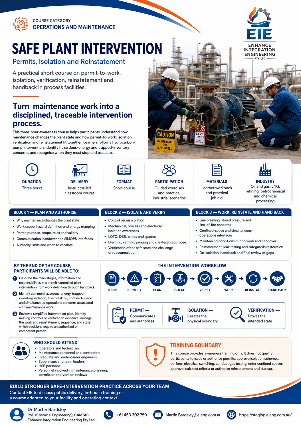 Safe Plant Intervention promotional course sheet